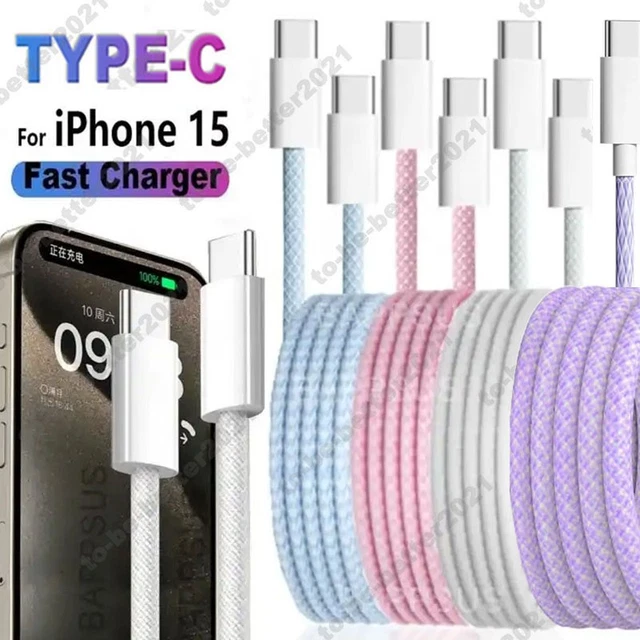 Chargeur USB-C 60W 1m/2m Nylon – Adaptateur Secteur Inclus, Pour IPhone 16/15/iPad