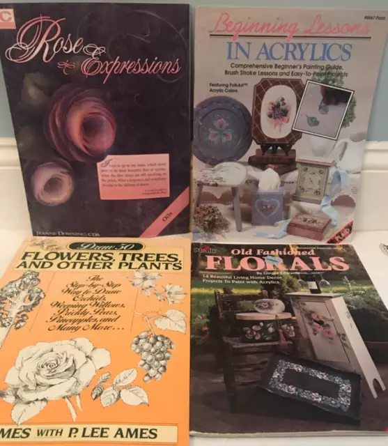 Lote de 4 Libros de Pintura y Dibujo de Rosas para Aceites Dibujo 50 Acrílicos