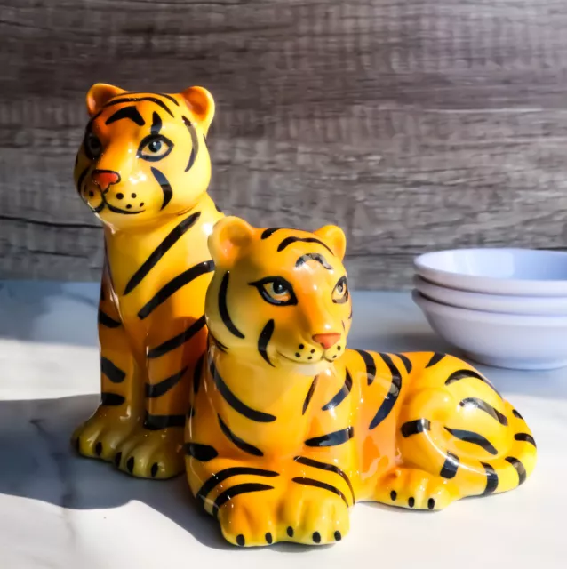 Ebros Bengal Orange Tiger And Tigress Couple Ceramic Salt Pepper Shaker Set