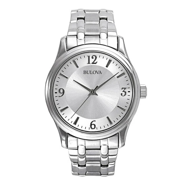 Bulova Men's Quartz Arabic Numerals Silver-Tone Dial Band 38MM Watch 96A000