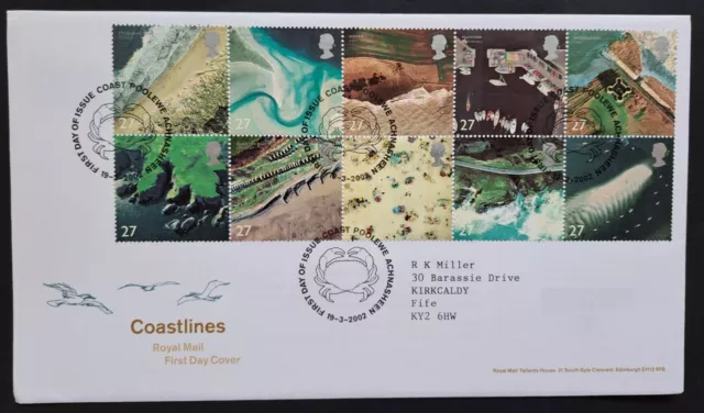 GB FDC 2002 British Coastlines SG 2265/2274 block of 10 stamps
