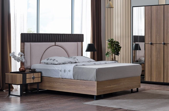 Chambre à Coucher Set Luxe Complet Lit + 2x Nachttische 3tlg. Moderne Nouvelle