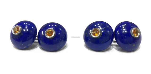 Natural Lapis Lazuli & Citrine Gemstone With 925 Sterling Silver Cufflinks #4112