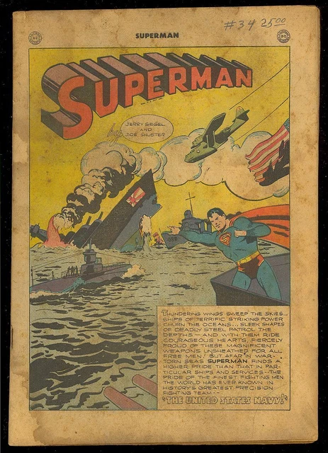 Superman #34 Coverless o/w Complete Golden Age Vintage DC Superhero Comic 1945