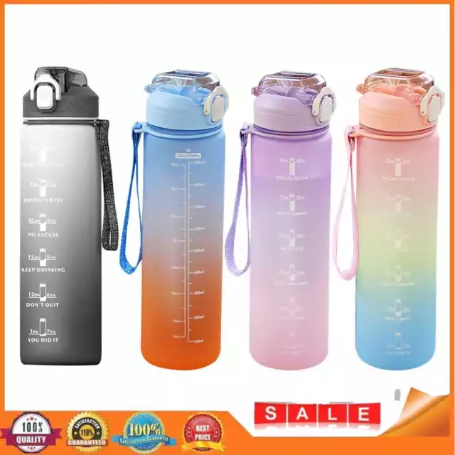 Plastic Water Bottle with Time Marker Outdoor Fitness Sports Leakproof Drink Cup