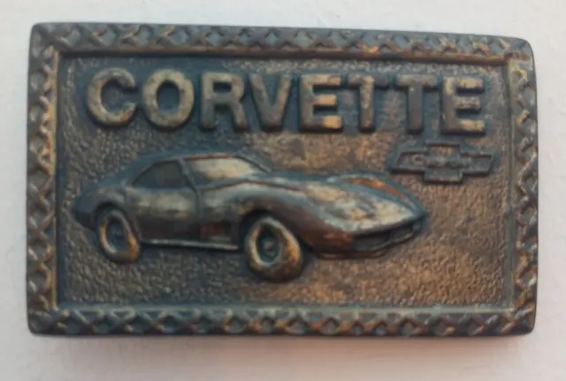 Corvette Belt Buckle Solid Brass Embossed Vintage 1970's Chevy Sports Car Auto