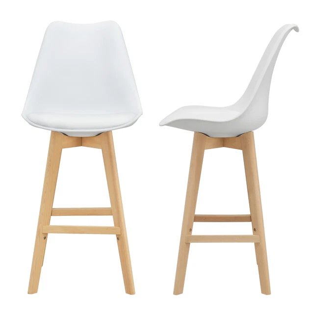 [en.casa] Lot de 2 Tabourets de Bar Chaises de Comptoir Cuisine Hêtre Blanc