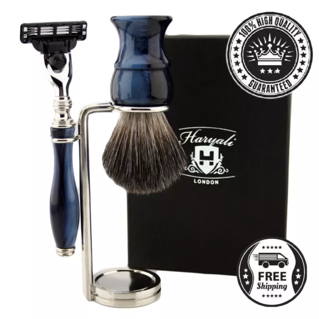 Barber Salon Wet Shaving & Grooming Hair Removal Kit Cartridge Razor Brush Stand