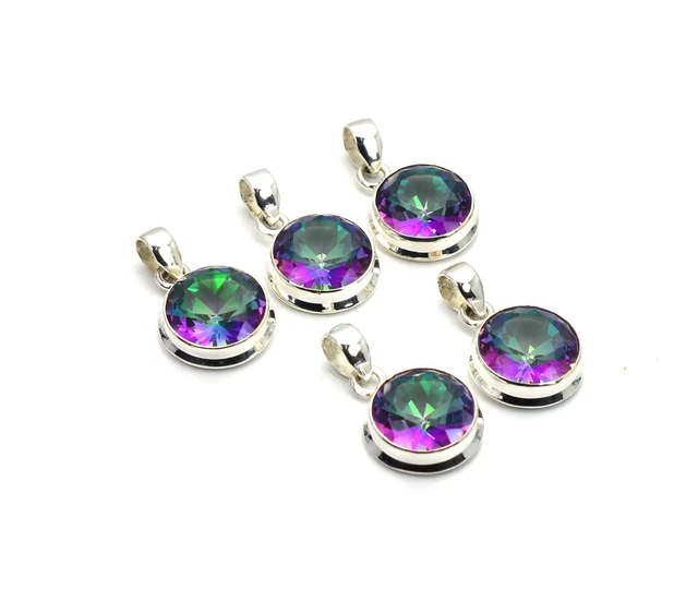 WHOLESALE 5PC 925 SOLID STERLING SILVER CUT MYSTIC TOPAZ PENDANT LOT o884