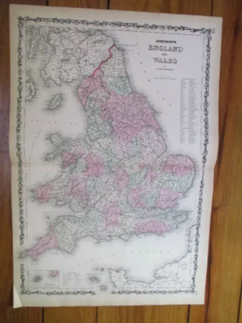 Vintage Map,ENGLAND+WALES,Johnson+Browning,c1880