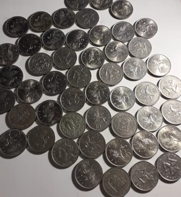 Job Lot Of 50 Old 10p coins large