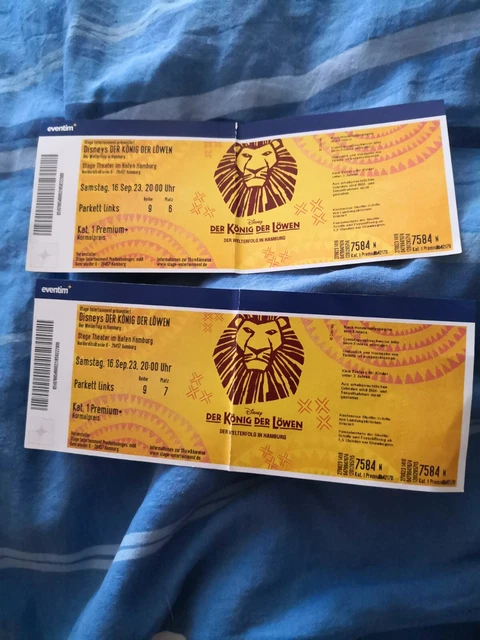 2 TICKETS FÜR König der Löwen in Hamburg 16.September 23, 20 Uhr zu