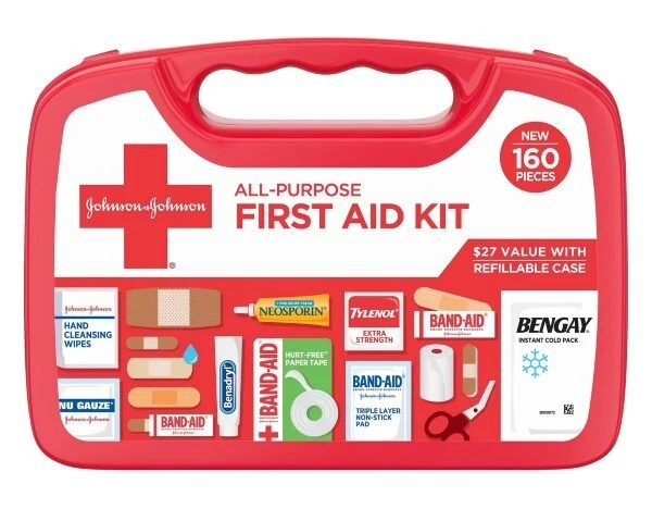 Johnson & Johnson All-Purpose Portable Compact First Aid Kit, 160 pc
