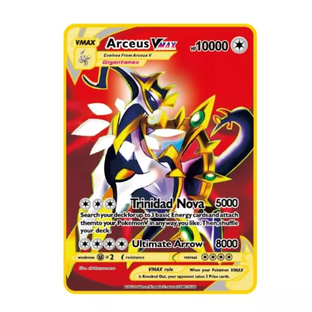 Pokemon Gold Metal Card Arceus  Vmax Red HP10000 Fan Art Cards VSTAR Mega GX
