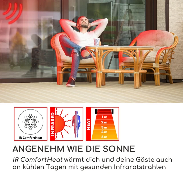 Heizstrahler Stand Terrassen Infrarot Heizgerät Garten Heizung 3000W IP55 Silber 2