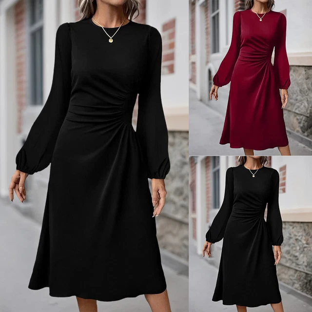 Dokotoo Damenkleid – Langarm, Schulterfrei, Hohe Taille, A-Linie, Minilänge, Rüschen, Größen S-XL