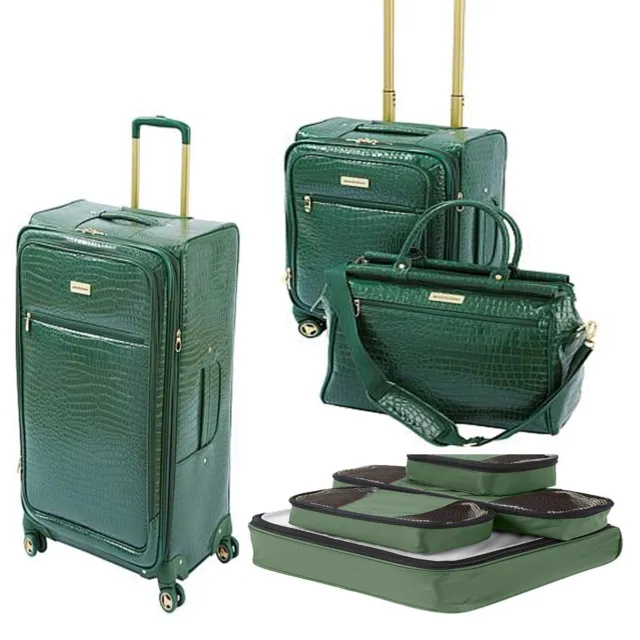Samantha Brown Luggage Croco Embossed Jet Set Travel Collection Green