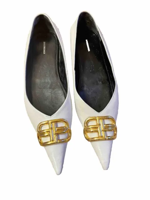 Balenciaga Square Knife BB Leather Pointy Toe Ballerina Flats US 8 EU 38