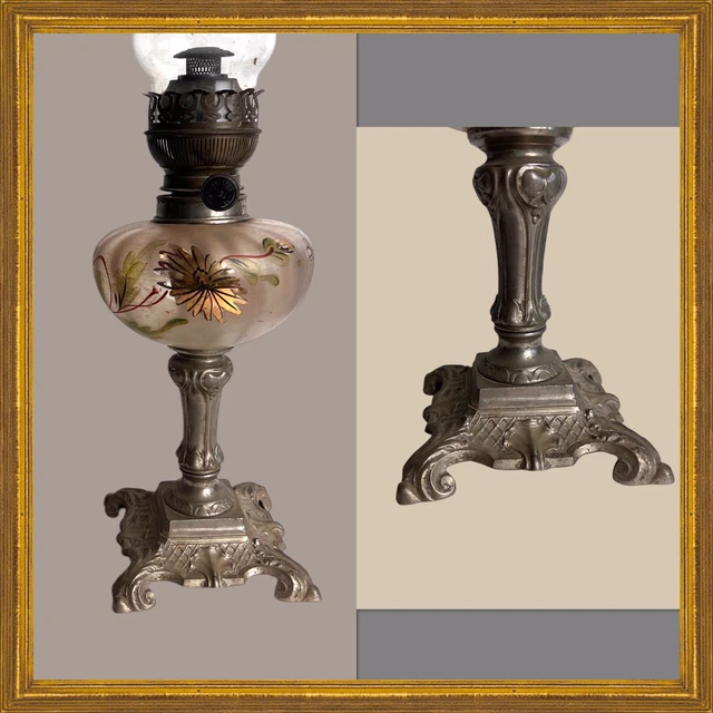 ANCIENNE LAMPE À pétrole, verre et étain, 49 cm, très bon état EUR 19,50 - FR ANCIENNE LAMPE À pétrole, verre et étain, 49 cm, très bon état EUR 19,50 - FR