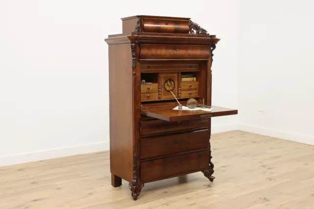 Biedermeier Empire Antique 1850 Mahogany Marquetry Secretary #48702