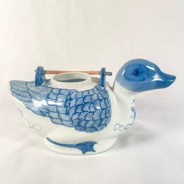 Vintage Chinese Blue and White Hand Painted Porcelain Duck Teapot