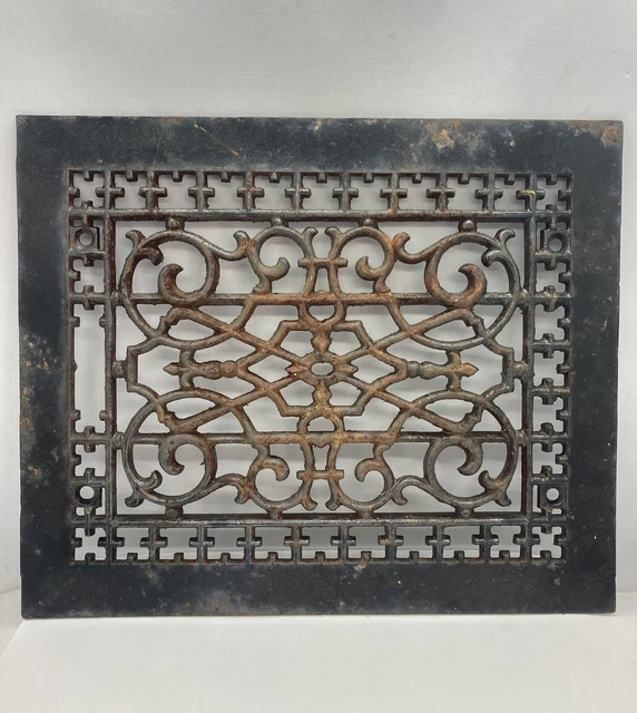 CAST IRON ORNATE Floor Wall Vent Grate Heat Register Antique 9.625”x11