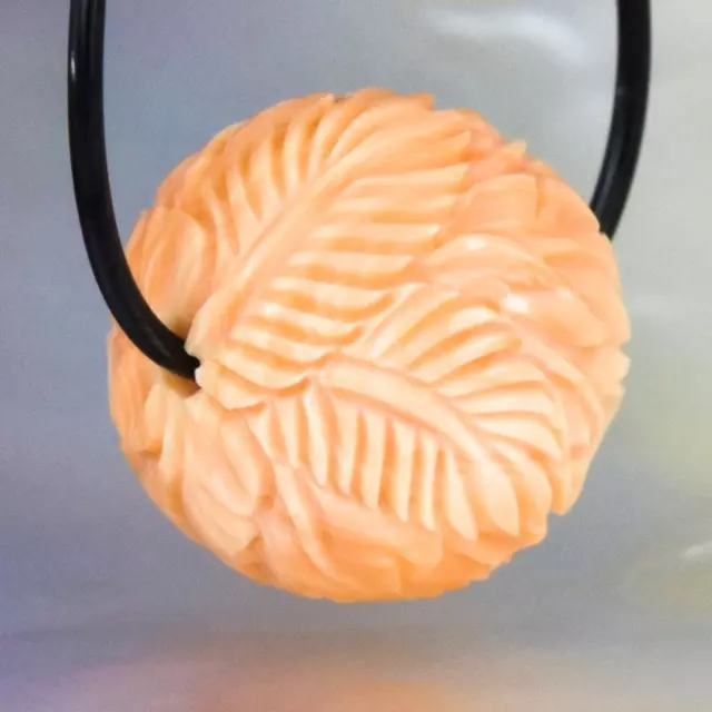 Tropical Leaf Design Bead 14.74 mm Carved Apricot Shell Handmade drilled 4.30 g