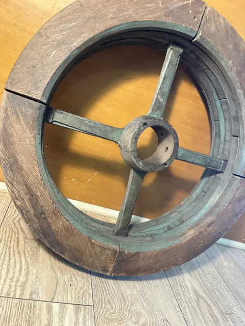 Antique Wooden Wagon / Cart  Wheel. With Hand Forge Cast Iron Spokes