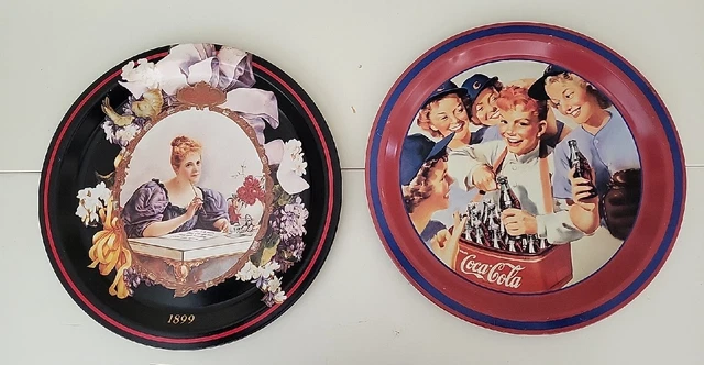 Lot Of 2 Vintage 90's Coca Cola Metal Serving Trays Coke Soda🚨
