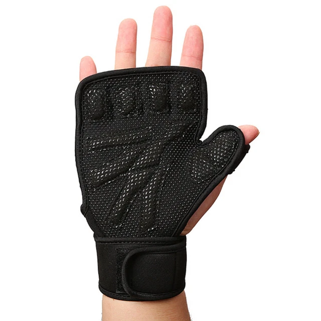Fingerless Workout Gloves Weight Lifting Hand Grips Black Handles Sports 2
