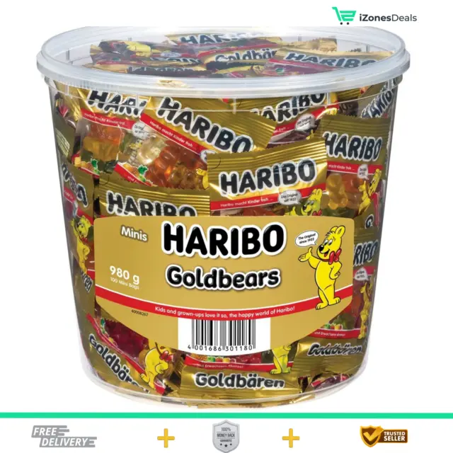 Haribo Goldbears Mini Bags Bucket - 100 Pieces of Gummy Candy Delight