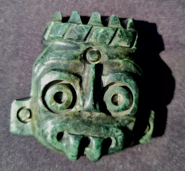 Pre Columbian Aztec Rain God TLALOC Jade Pendant Mexican Green Stone Mexico Maya