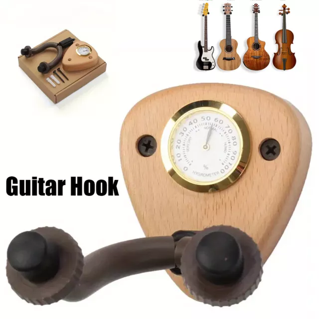 Wooden Guitar Hanger Hook Wall Mount Holder Display Stand Keeper with Hygrometer