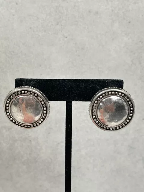 Chicos Earrings Circle Dome Hammered Metal Silver Tone Round 1" Pierced Ear