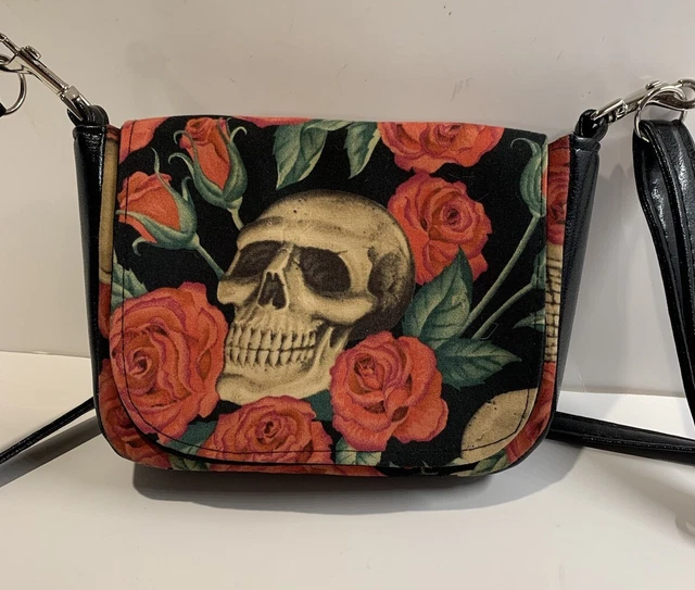 Lost Queen Cherry Bomb Skull Handbag – Rockabilly Black & Red Polka Dot Purse With Removable Bows & Adjustable Strap