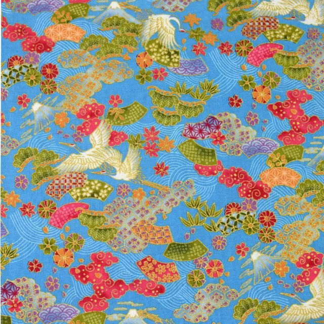 MADE IN JAPAN Blue Cranes Fuji 100% Cotton Fat Quarter Fabric Quilting FQ #0187 2
