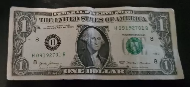 Fancy Serial Number $1 Dollar Bill 2017 Note - Birthday / Anniversary H09192701B