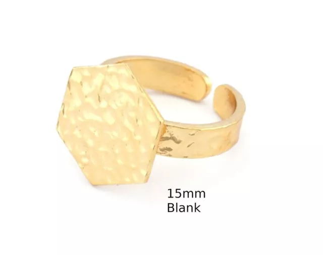 Anillo ajustable hexagonal martillado en blanco-Latón chapado en oro brillante15mm en blanco 4947 2