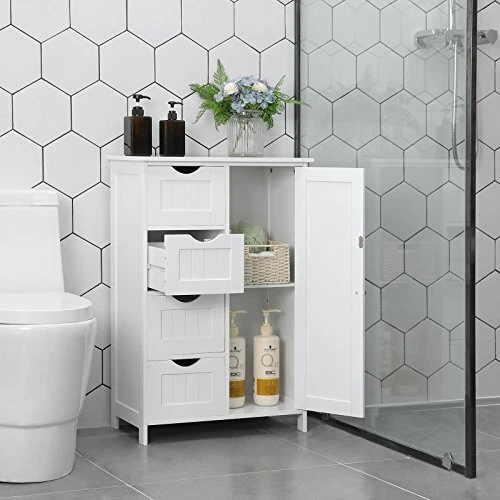 Armadietto Da Bagno Autoportante 55x28x90 Cm: Finitura Bianca Antigraffio, Con Ante E Ripiani Regolabili. Mobile Multifunzione Resistente All'umidità. Perfetto Per Bagno, Lavanderia O Cucina.