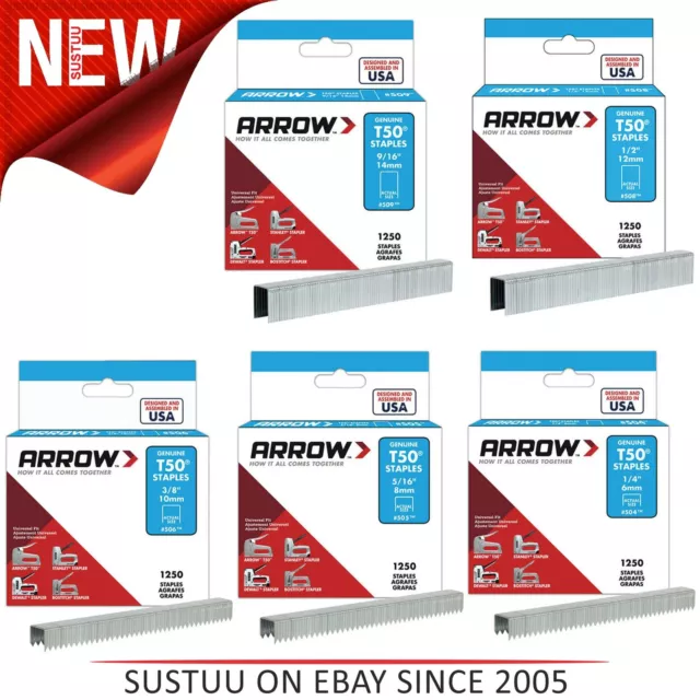 Arrow T50 Staples│Pack of 1250│6mm/8mm/10mm/12mm/14mm