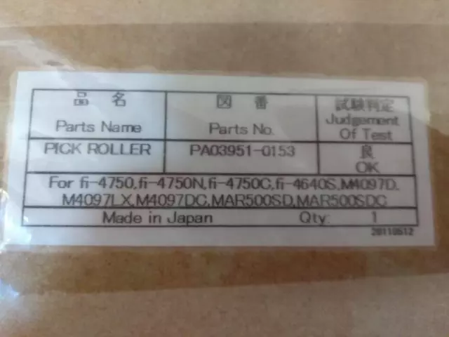 Rodillo de pastilla escáner Fujitsu PA03951-0153 para fi-4750C y M4097D y fi-4640S NUEVO