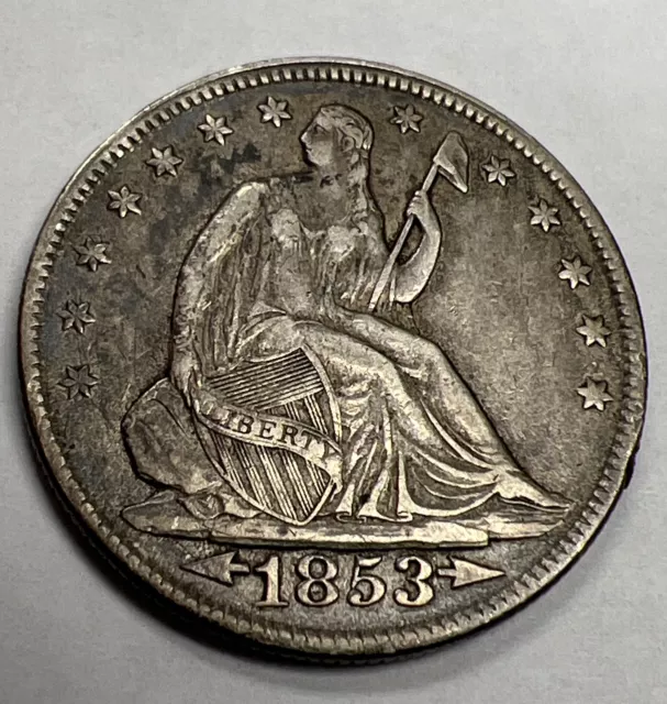 1853 Arrows & Rays US Seated Liberty Silver Half 50c
