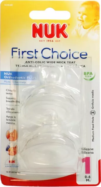 Nuk First Choice+ Anti-Colic Wide Neck Silicone Medium Feed Teat 0-6 Months