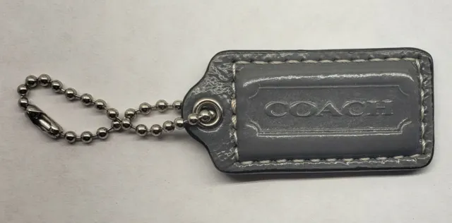 2.0"  Coach Gray Patent Leather Key Fob Bag Charm Keychain Hangtag Tag