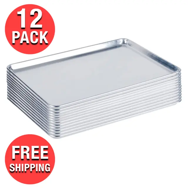 (12-Pack) Wholesale Full Size 19-Gauge 18" x 26" Aluminum Bun Sheet Pan Tray