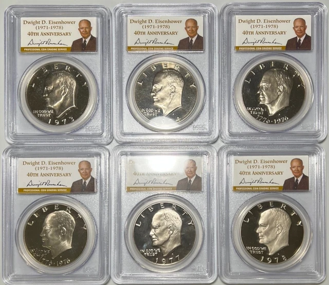 1973-1978 Eisenhower Dollar PCGS PR69DCAM Clad Proof Coin Set 40th Anniversary 1973-1978 Eisenhower Dollar PCGS PR69DCAM Clad Proof Coin Set 40th Anniversary