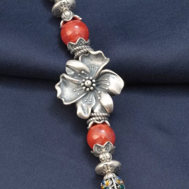 A22 Armband Ethnostil roter Achat große Blüte Silberornamente Blume Silber 925 2