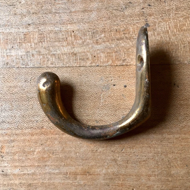 Antique Brass Coat Hook Victorian Vintage Reclaimed Old