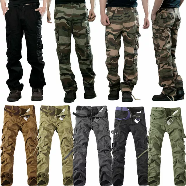 Men Camo Cargo Pants Military Army Hiking Combat Tactical Work Trousers Outdoor 2