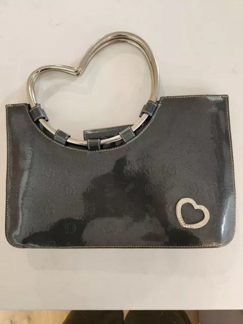 DOLCE & GABBANA D&G Patent Leather Handbag Purse Rhinestone Heart Chrome Handle